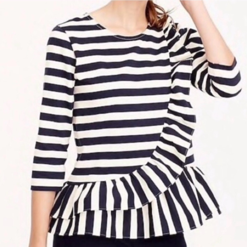 Crew Striped Ruffle Peplum Blouse 
PREOWNED